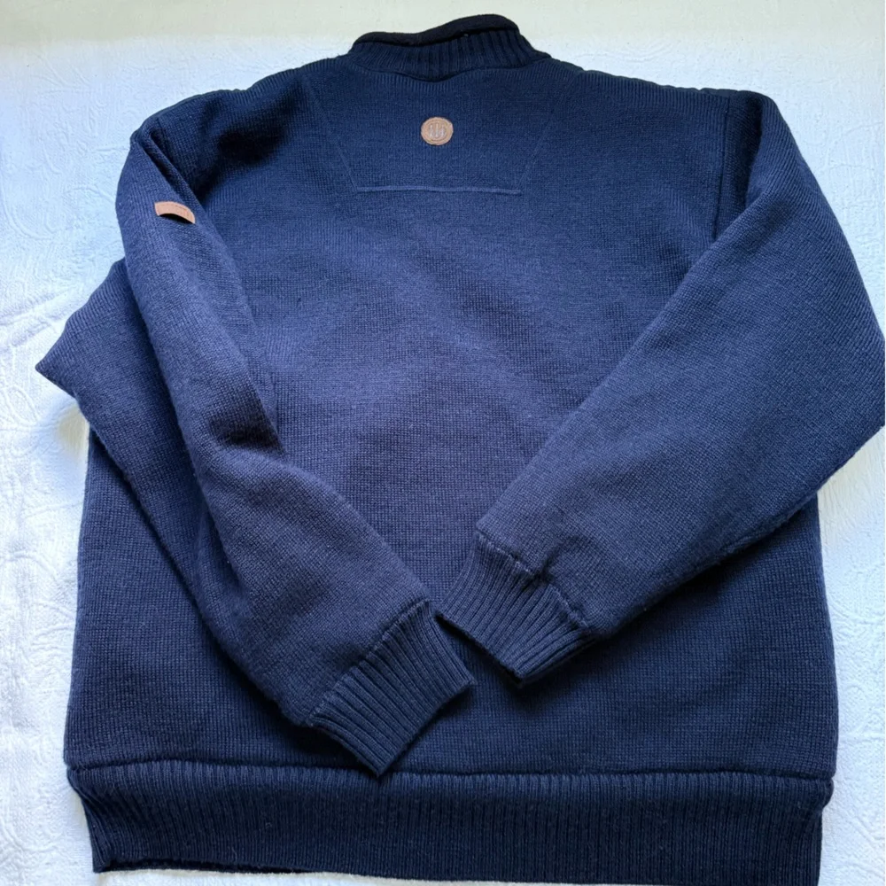 BERETTA Men’s Navy Wool JacketNWOT Sherpa LinenFull Zip Sweater Coat Large - Picture 13 of 17